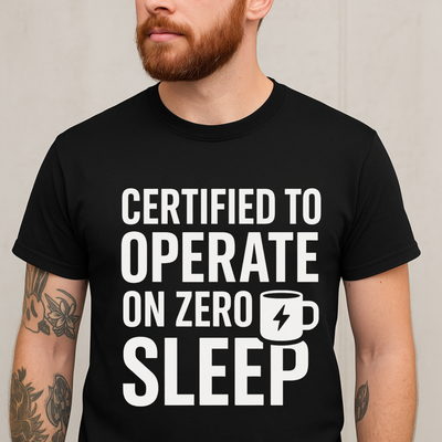 Certified to Operate on Zero Sleep” Work-Life Burnout Tee (Unisex)