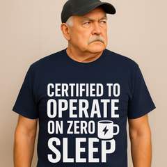 Certified to Operate on Zero Sleep” Work-Life Burnout Tee (Unisex)